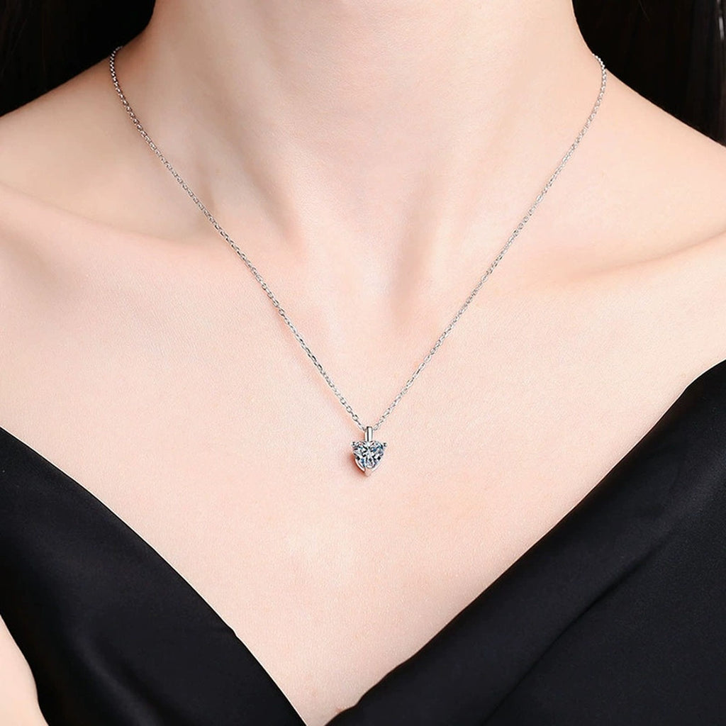 heart moissanite pendant necklace worn by model