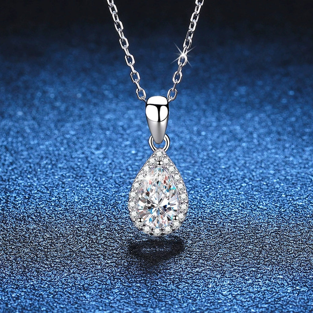pear moissanite halo pendant necklace product view