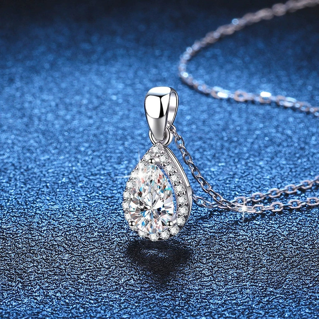 pear moissanite halo pendant necklace product view