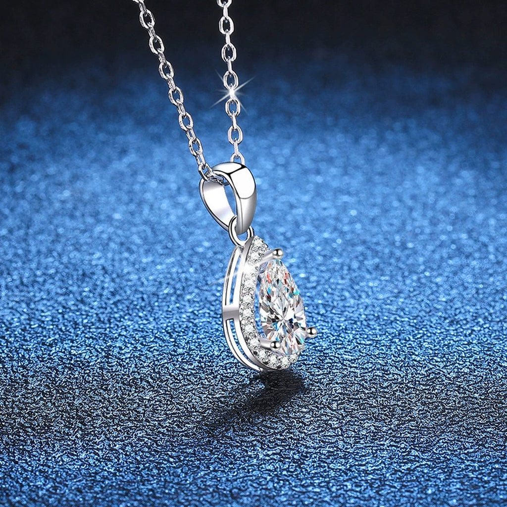 pear moissanite halo pendant necklace product view