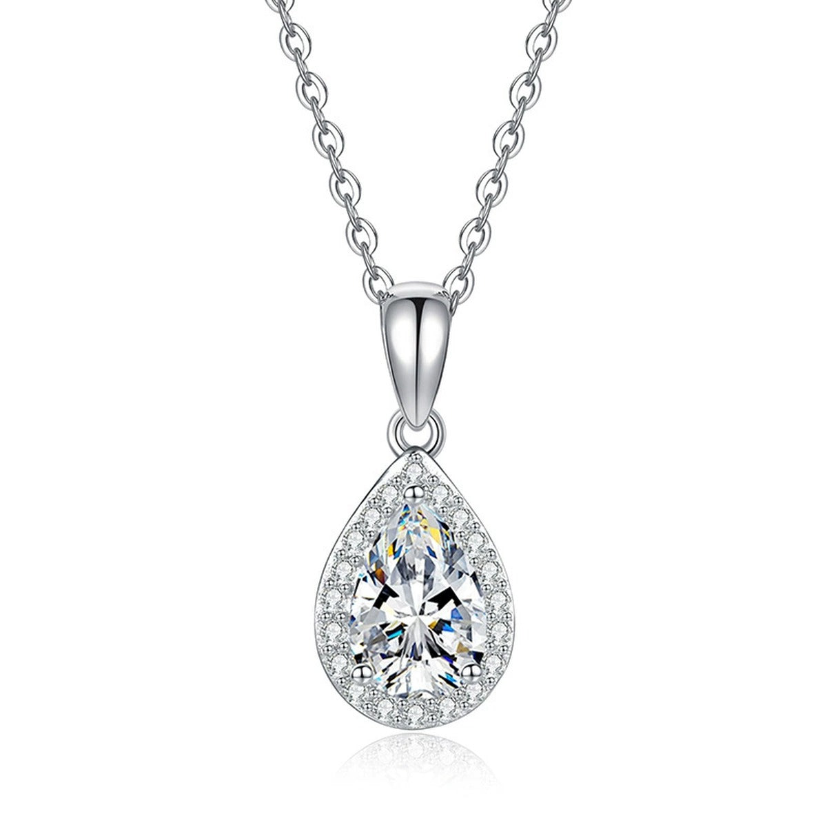 Oval Lab-Grown Gemstone and Moissanite Pendant Necklace in White Gold-Plated S925 Sterling Silver on clean white background showing the oval gemstone pendant with a halo of side stones
