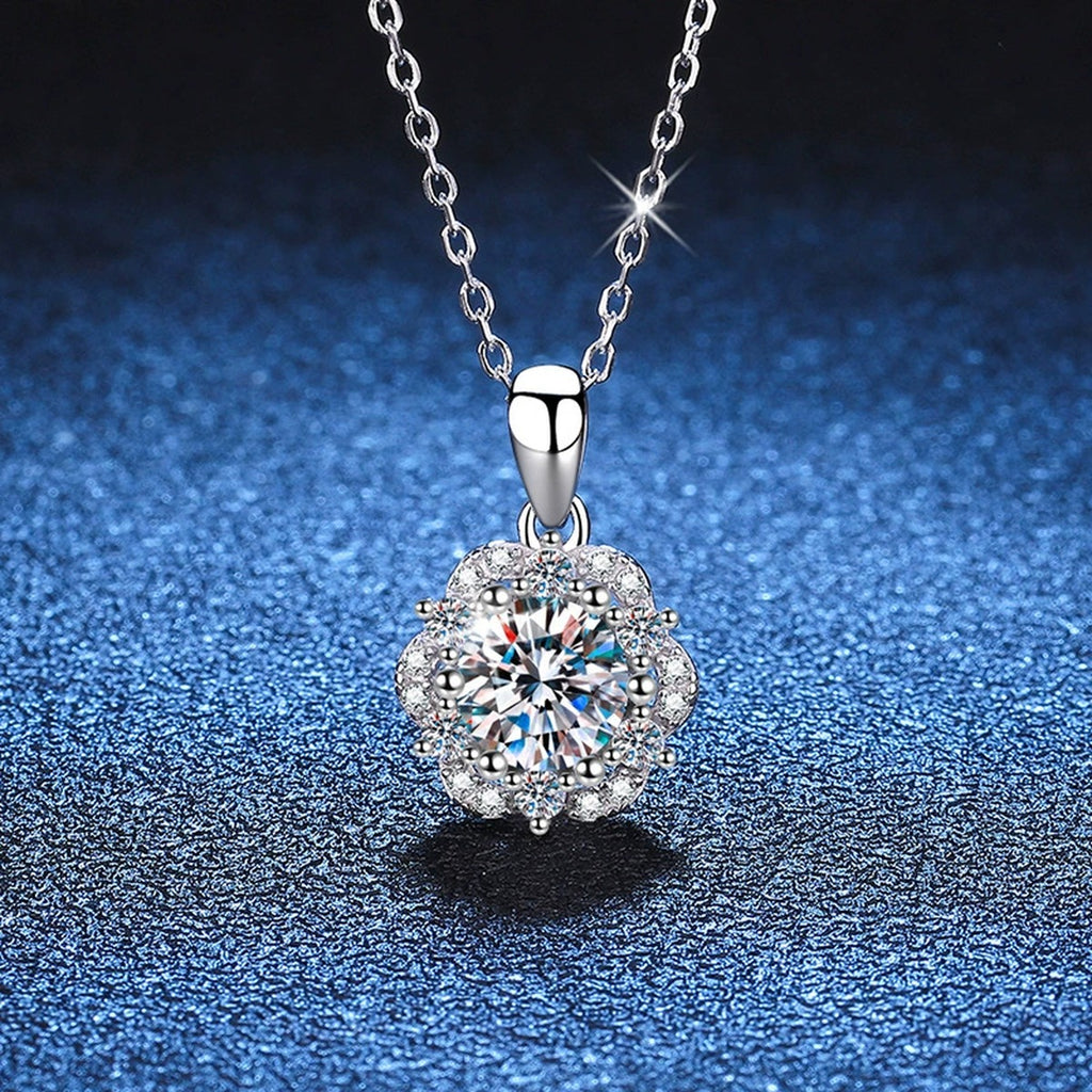 round moissanite floral halo pendant necklace product view
