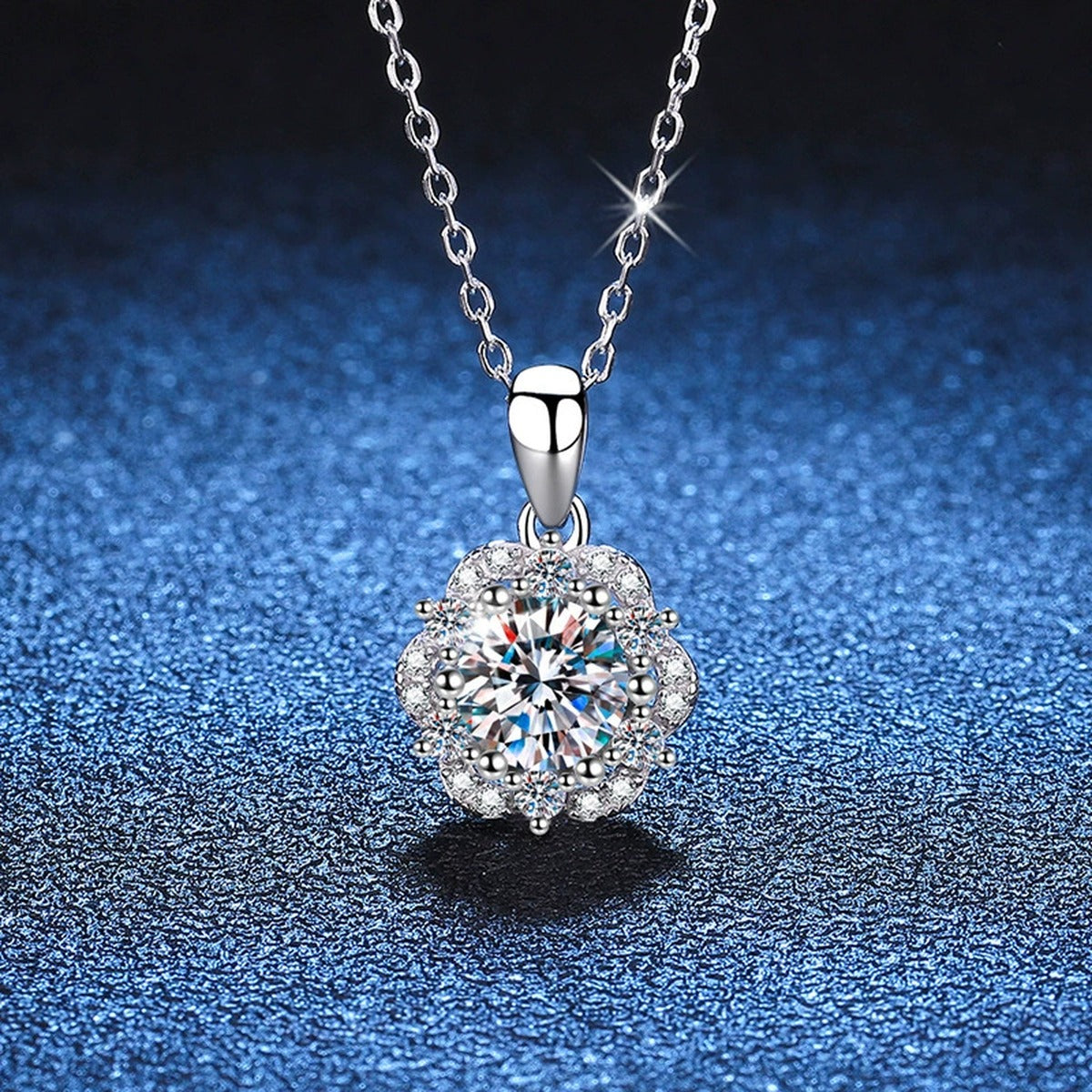 round moissanite floral halo pendant necklace product view