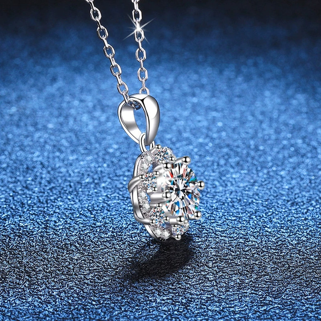 round moissanite floral halo pendant necklace product view