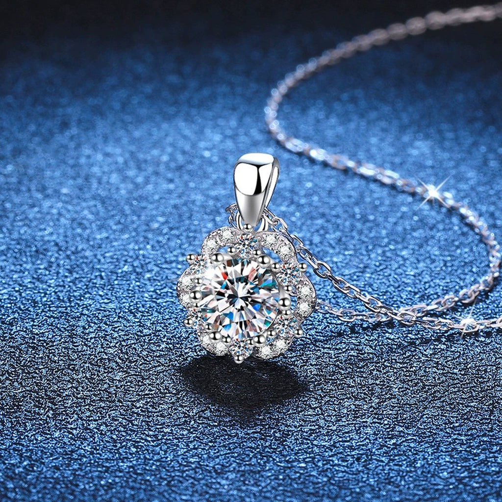 round moissanite floral halo pendant necklace product view