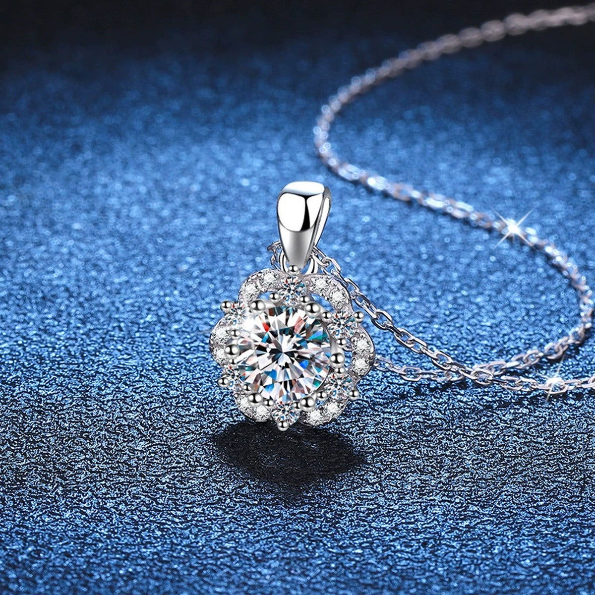 round moissanite floral halo pendant necklace product view