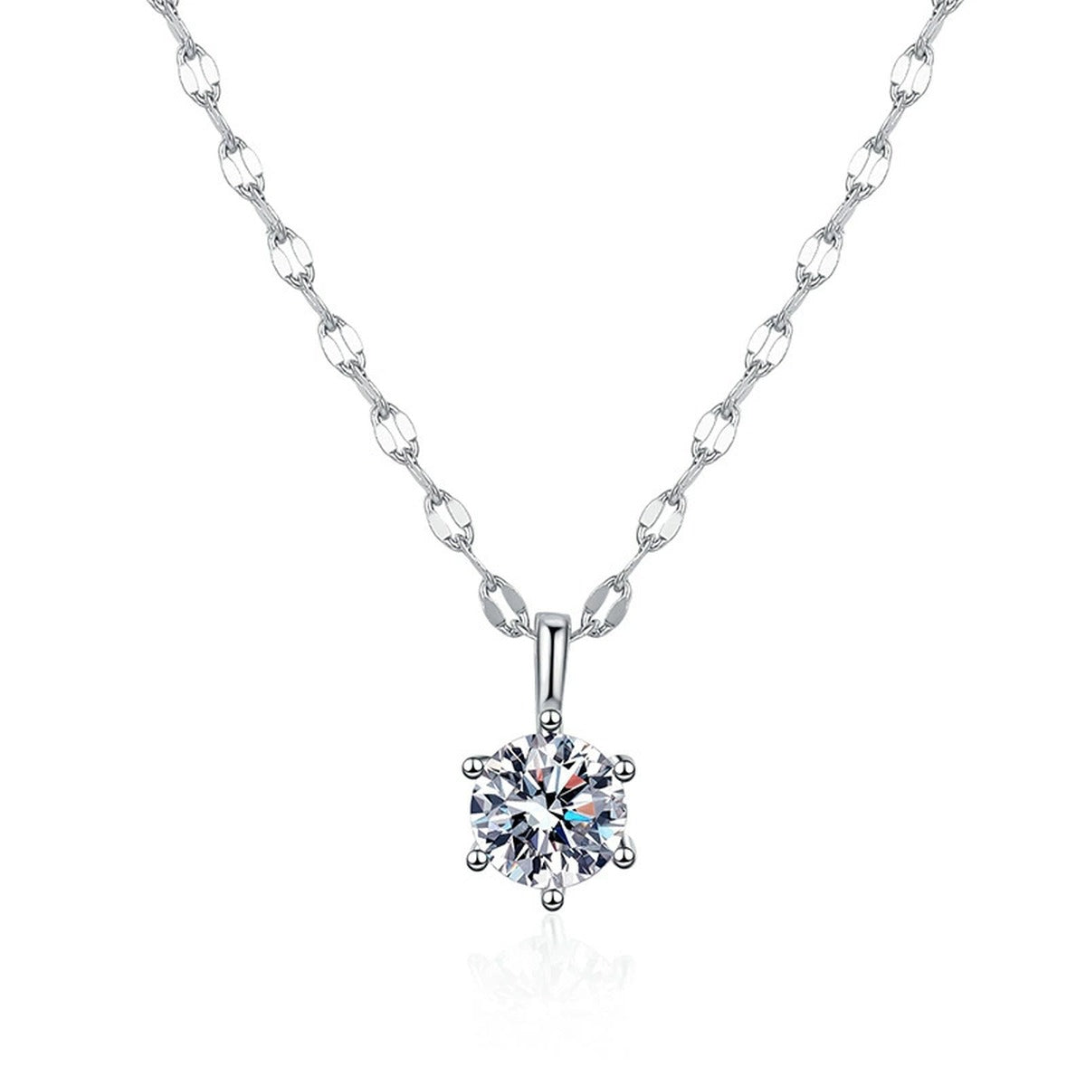 round moissanite solitaire pendant necklace on white background