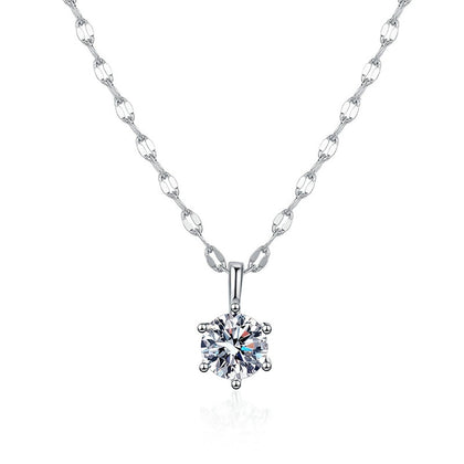 round moissanite solitaire pendant necklace on white background