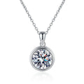 bezel round moissanite pendant necklace on white background