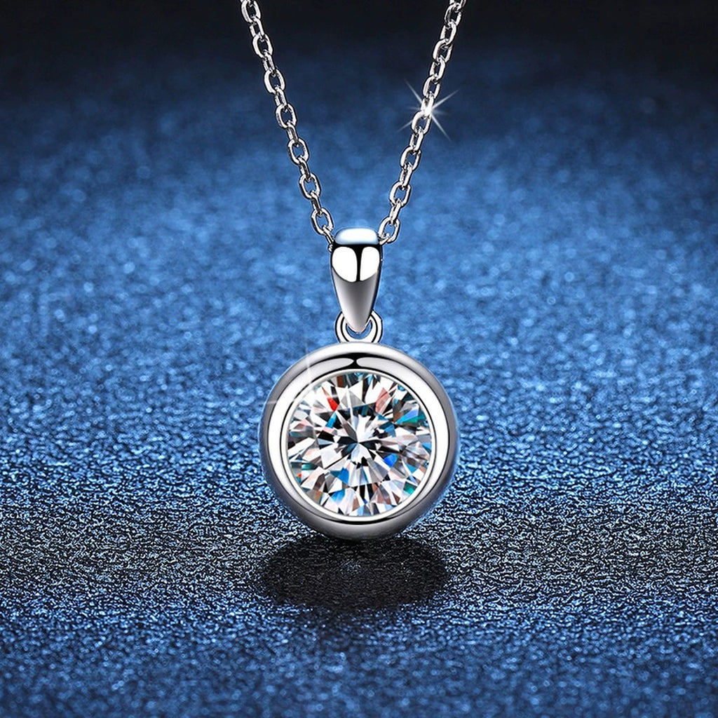 bezel round moissanite pendant necklace product view