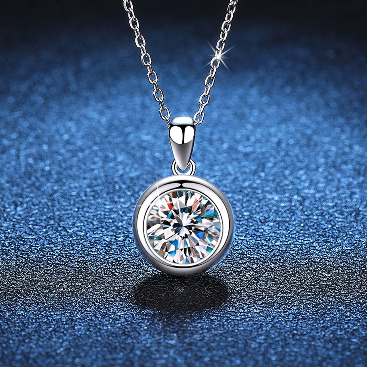 bezel round moissanite pendant necklace product view