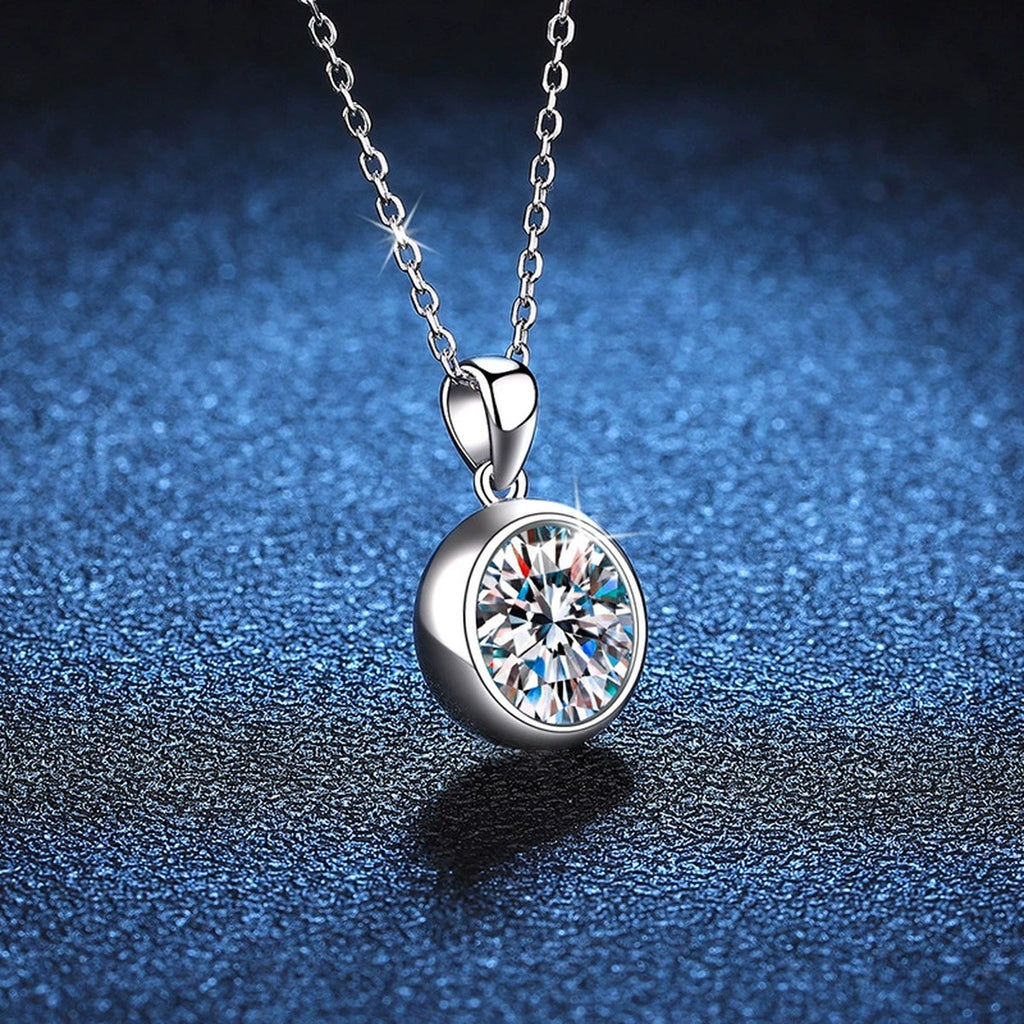 bezel round moissanite pendant necklace product view