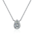 pear moissanite halo pendant necklace on white background