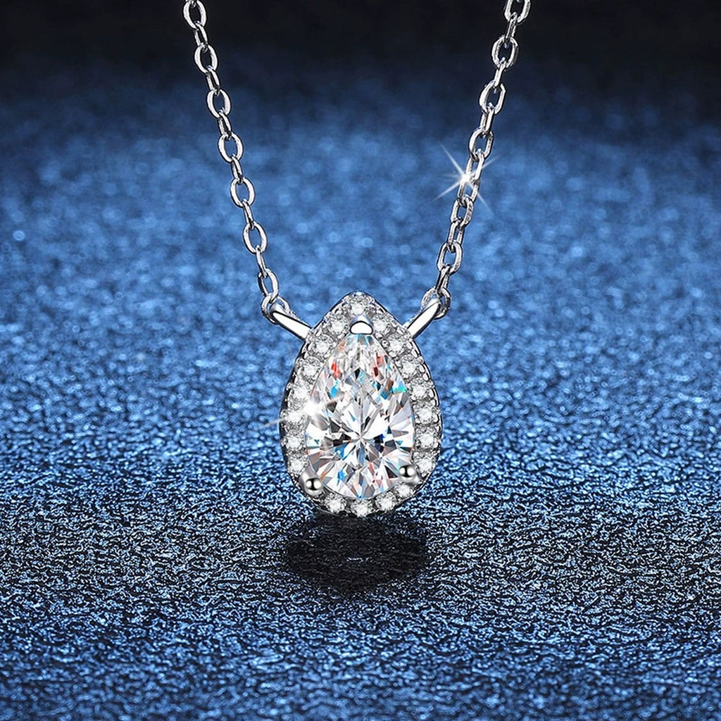 pear moissanite halo pendant necklace product view