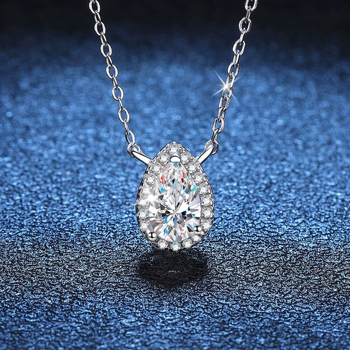 pear moissanite halo pendant necklace product view