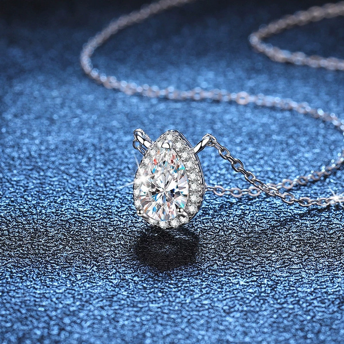 pear moissanite halo pendant necklace product view