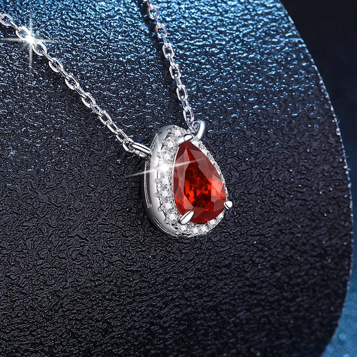 Pear Lab-Grown Gemstone and Moissanite Pendant Necklace in White Gold-Plated S925 Sterling Silver dark background product display view