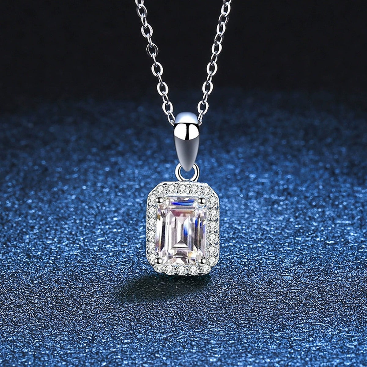 emerald cut moissanite halo pendant necklace product view