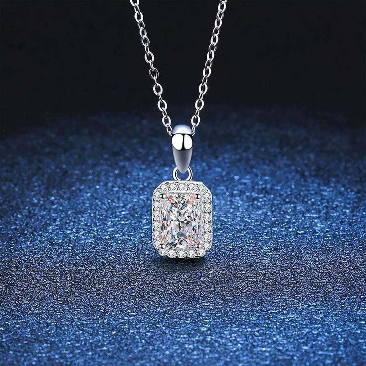 radiant cut moissanite halo pendant necklace product view 