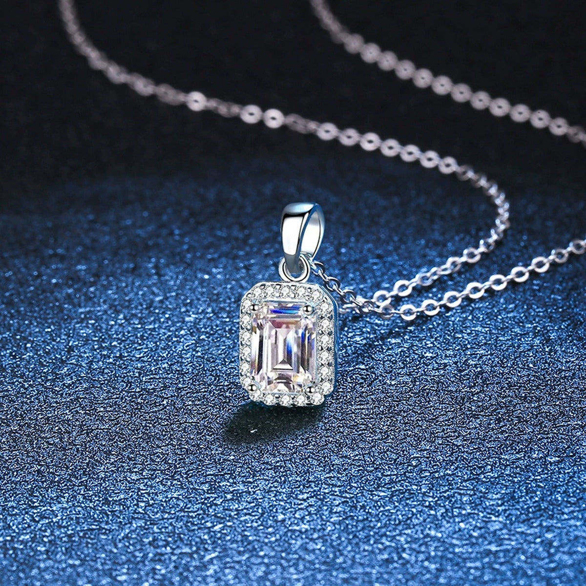emerald cut moissanite halo pendant necklace product view