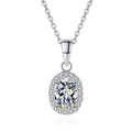oval moissanite halo pendant necklace on white background