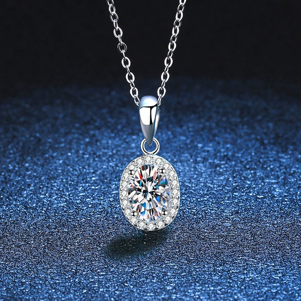 oval moissanite halo pendant necklace product view