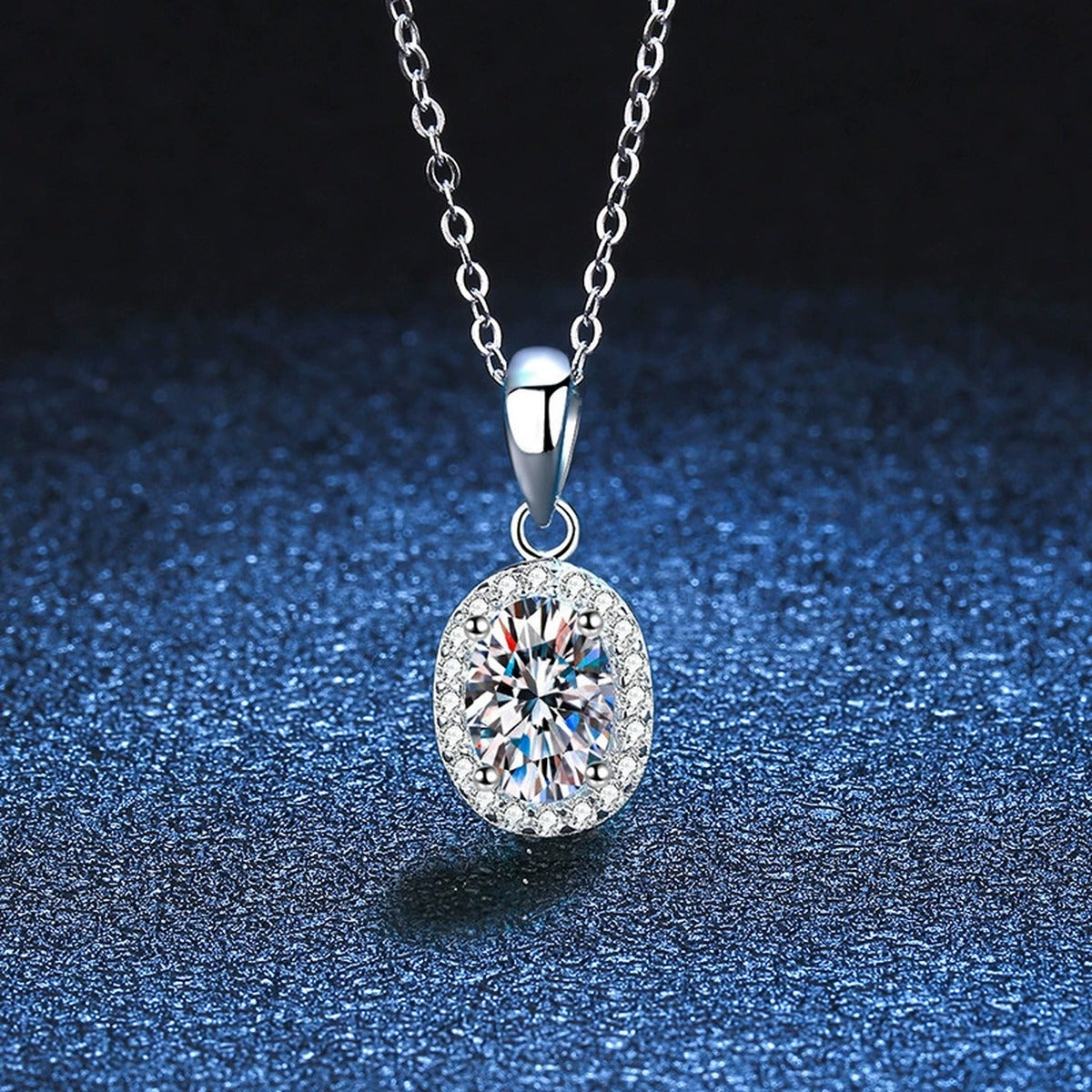 oval moissanite halo pendant necklace product view
