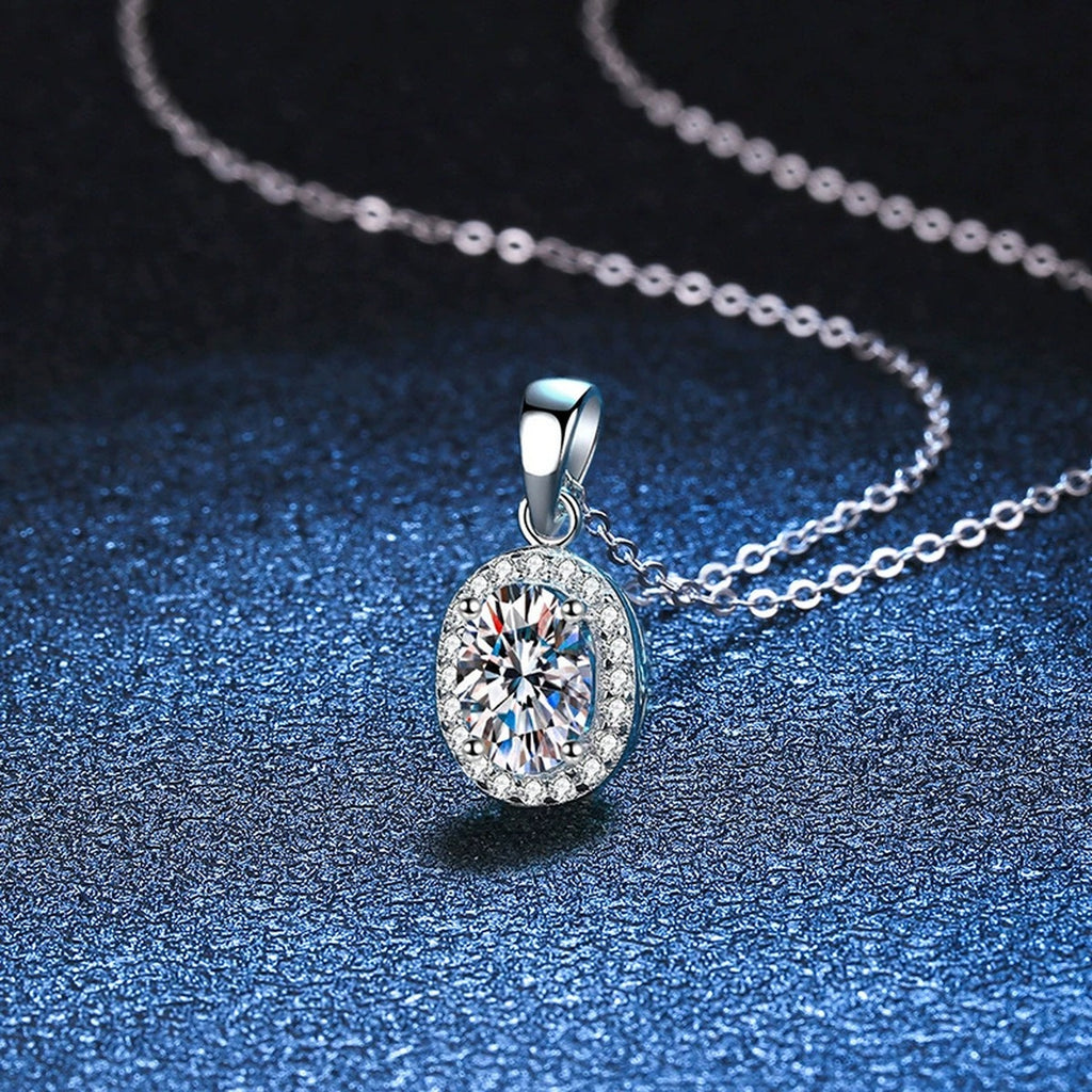 oval moissanite halo pendant necklace product view