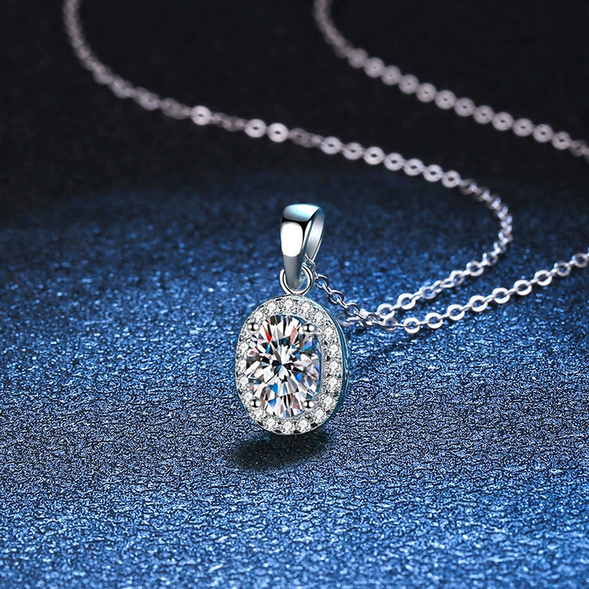 oval moissanite halo pendant necklace product view