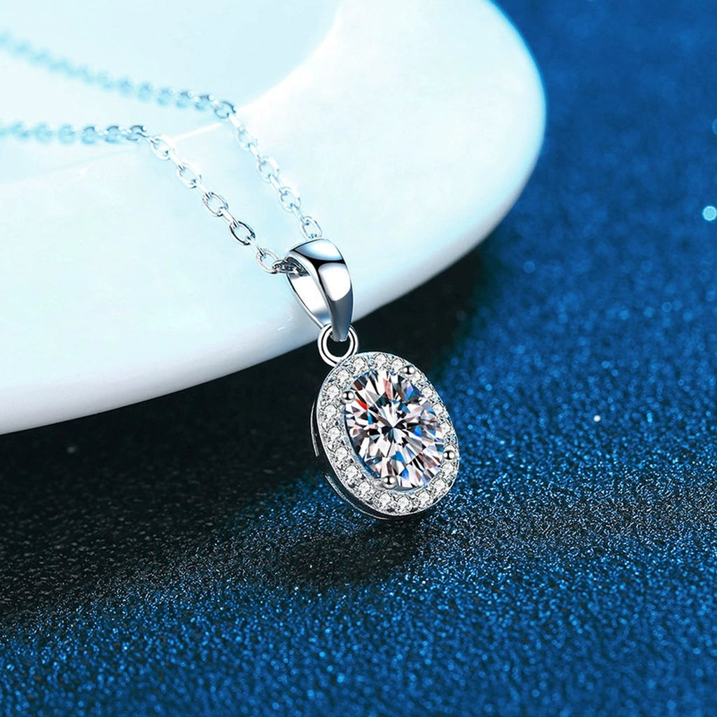 oval moissanite halo pendant necklace product view