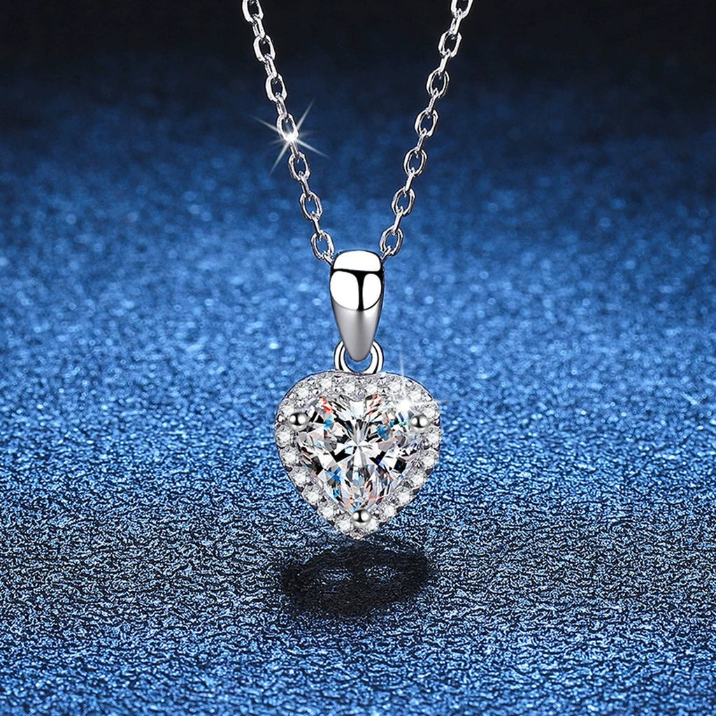 heart moissanite halo pendant necklace product view