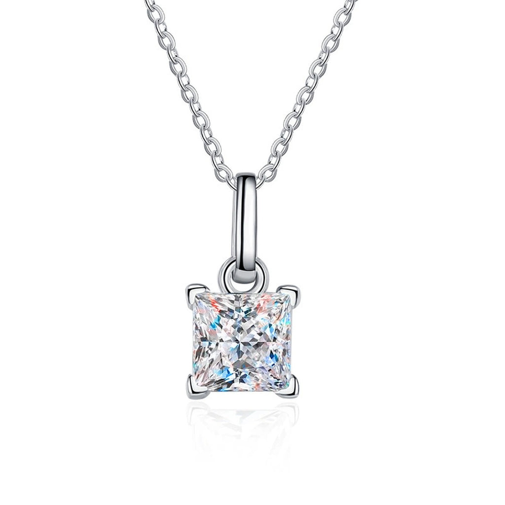 Cushion Moissanite Pendant Necklace in White Gold-Plated S925 Sterling Silver on clean white background showing the cushion moissanite pendant with a clean geometric silhouette
