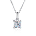 Cushion Moissanite Pendant Necklace in White Gold-Plated S925 Sterling Silver on clean white background showing the cushion moissanite pendant with a clean geometric silhouette