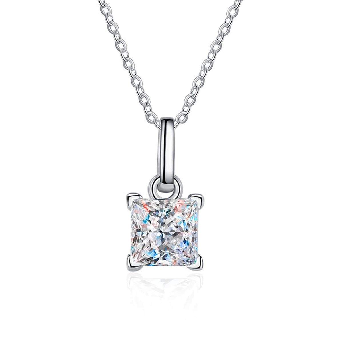 Cushion Moissanite Pendant Necklace in White Gold-Plated S925 Sterling Silver on clean white background showing the cushion moissanite pendant with a clean geometric silhouette