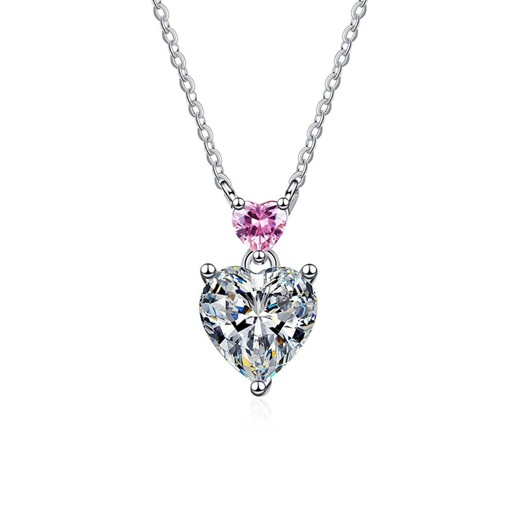 pink accent heart moissanite pendant necklace on white background product view