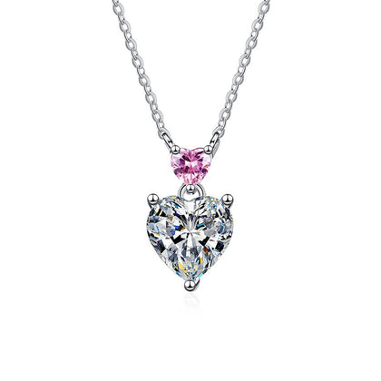 pink accent heart moissanite pendant necklace on white background product view