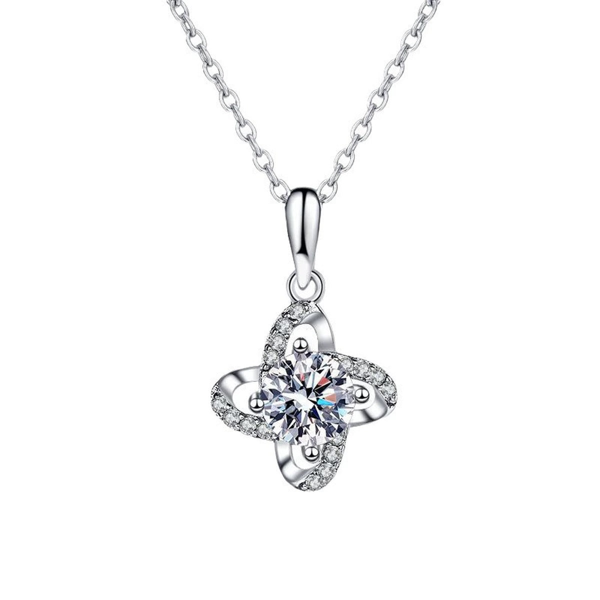 clover moissanite pendant necklace on white background product view
