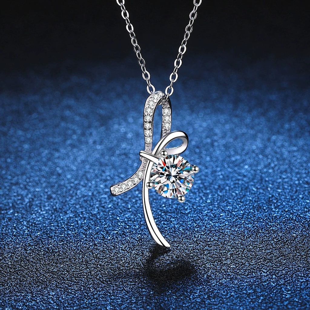 ribbon bow moissanite pendant necklace detail view