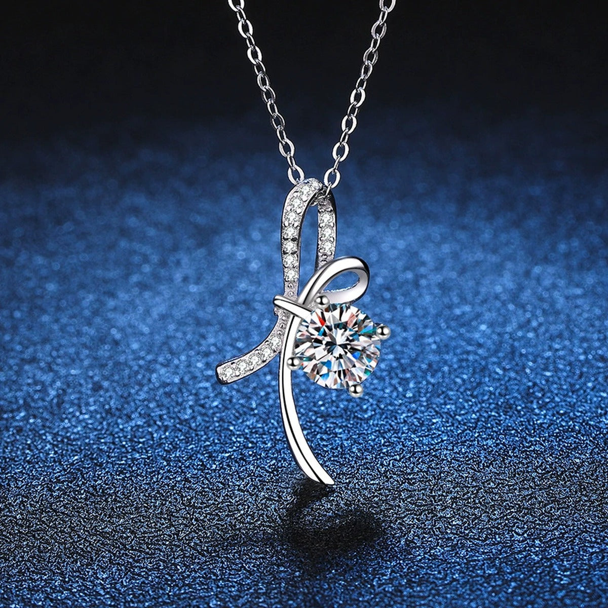 ribbon bow moissanite pendant necklace detail view