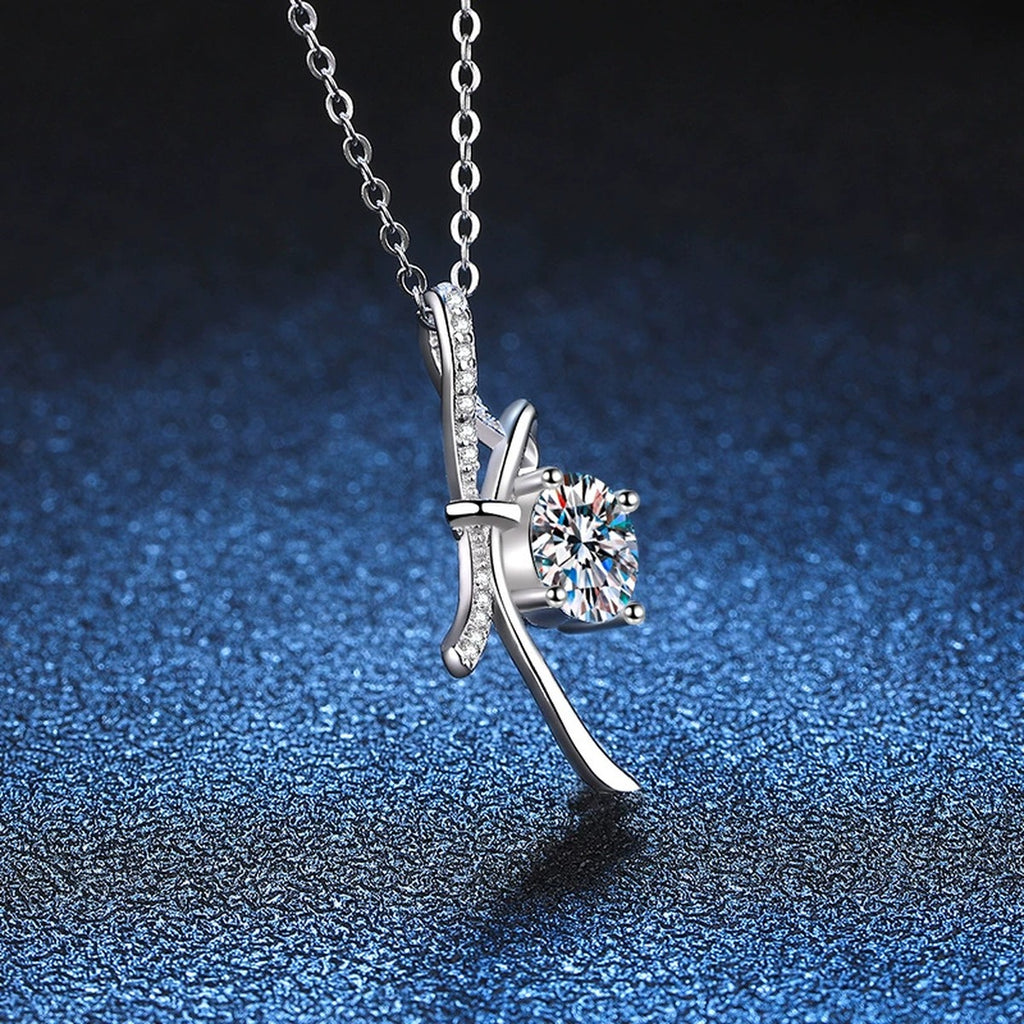 ribbon bow moissanite pendant necklace detail view