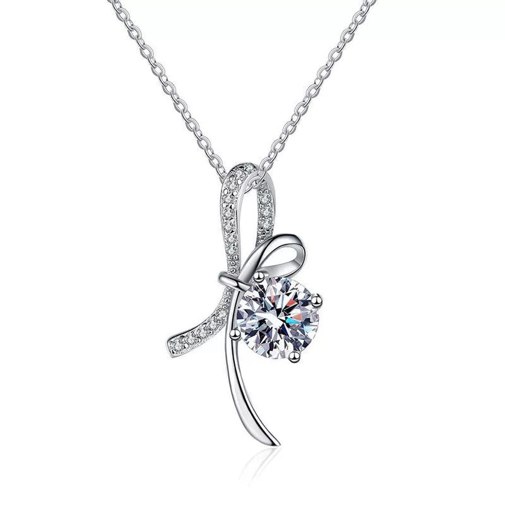 ribbon bow moissanite pendant necklace on white background product view