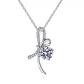 ribbon bow moissanite pendant necklace on white background product view