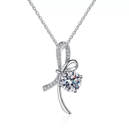 ribbon bow moissanite pendant necklace on white background product view