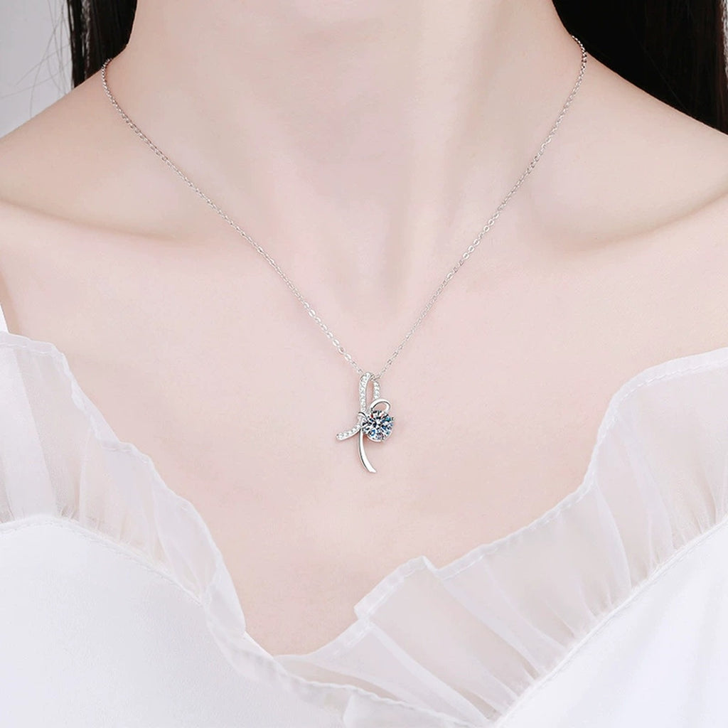  ribbon bow moissanite pendant necklace model or lifestyle view