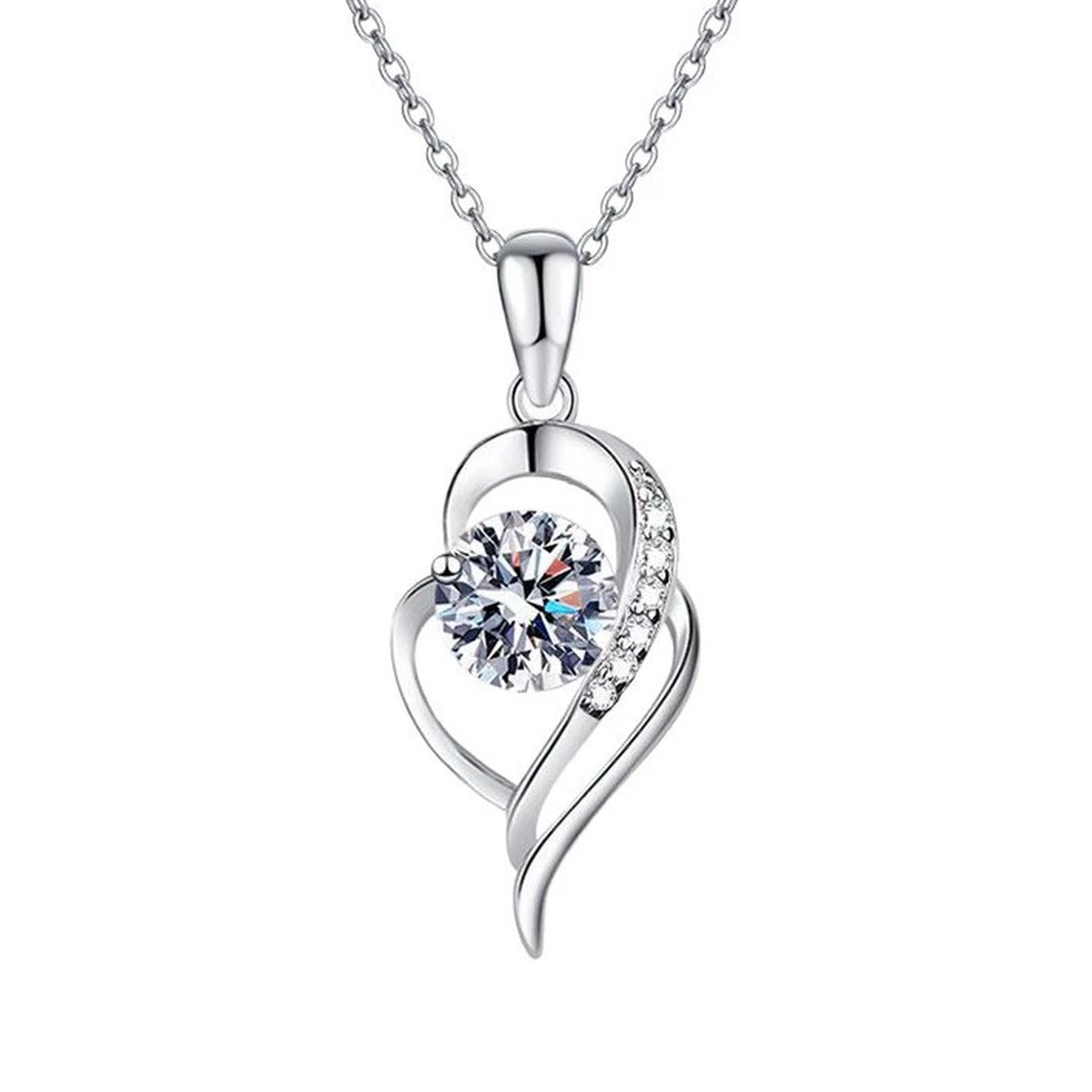 swirl round moissanite pendant necklace on white background product view