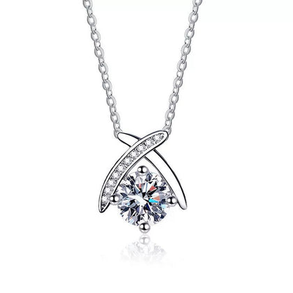 crossover round moissanite pendant necklace on white background product view