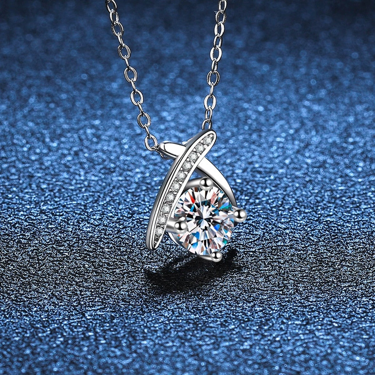 crossover round moissanite pendant necklace detail view