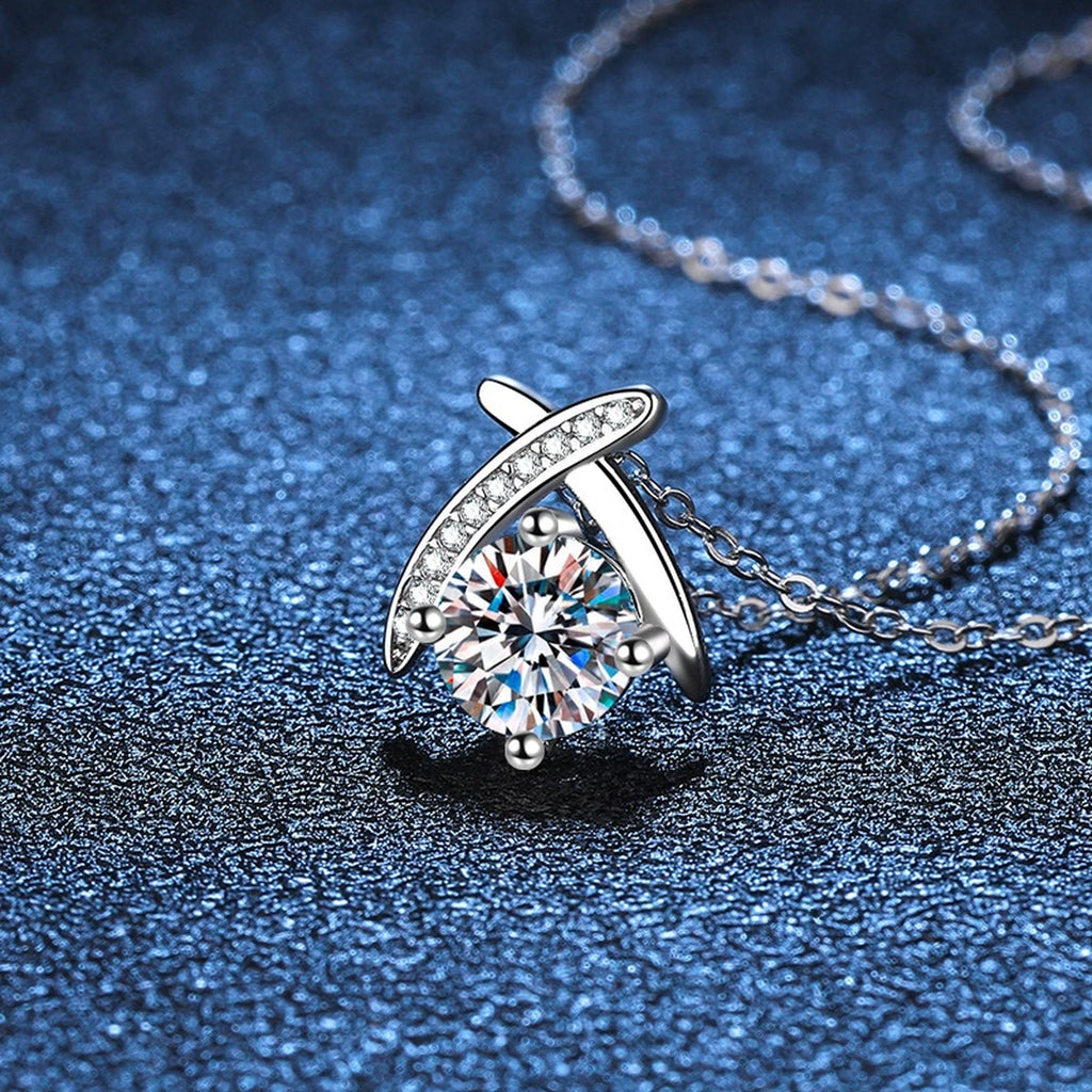 crossover round moissanite pendant necklace detail view