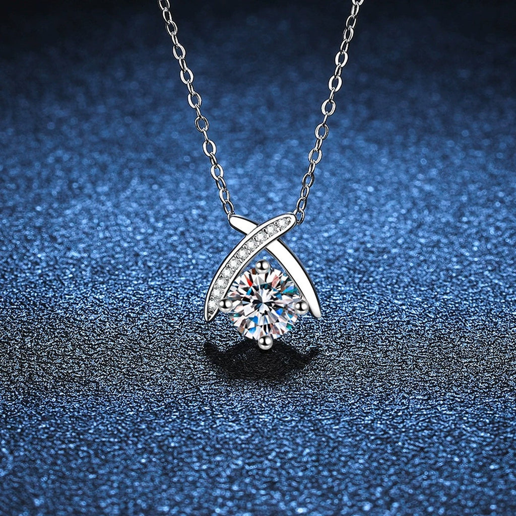 crossover round moissanite pendant necklace detail view