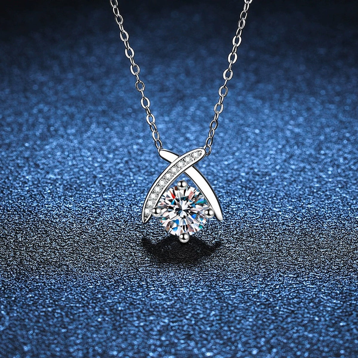 crossover round moissanite pendant necklace detail view